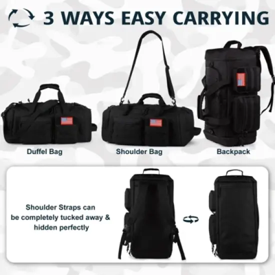 Tactical Gym Bag for Men，70L Large 3 in 1 Sports Duffle Bag with Shoes Compartment for Travel, image {3}