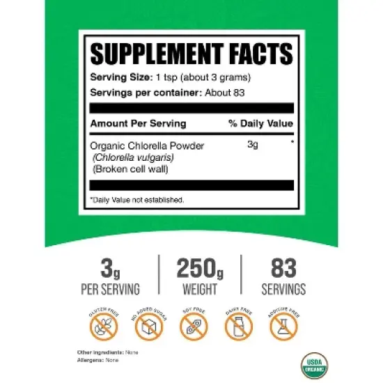 BulkSupplements Organic Chlorella (Blue-Green Algae) Powder image {1}