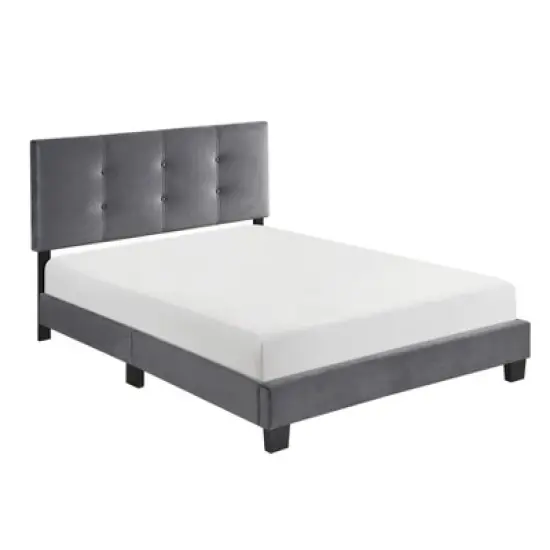 Okak Velvet Platform Bed Frame Upholstered Modern Bed with Adjustable Height Headboard Button Tufted No Springs Required Easy to Assemble image {3}