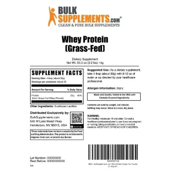 BulkSupplements Grass-Fed Whey Protein Concentrate Powder image {5}