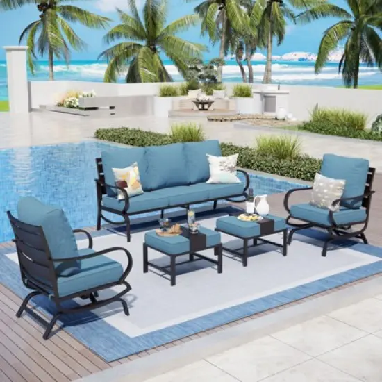 Captiva Designs 5 PCS Metal Patio Furniture Conversation Set with Rocking Armchairs for Garden Porch Backyard image {9}