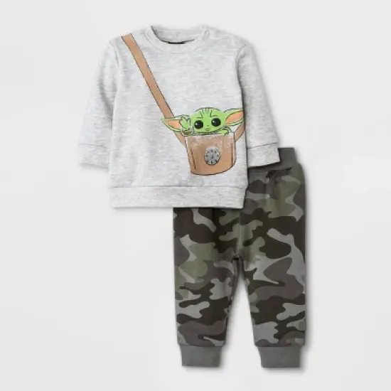 Baby Boys' 2pc Star Wars Baby Yoda Fleece Pullover and Jogger Set - Heather Gray image {4}