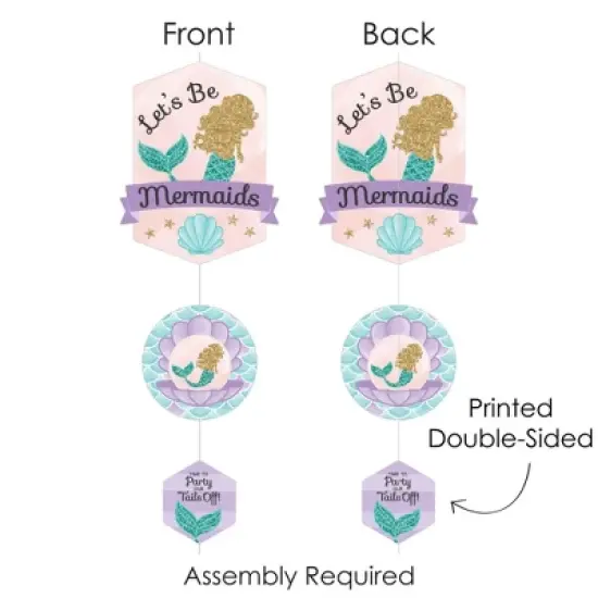 Big Dot of Happiness Let's Be Mermaids - Baby Shower or Birthday Party DIY Dangler Backdrop - Hanging Vertical Decorations - 30 Pieces image {5}