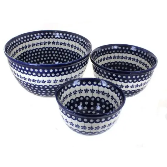 Blue Rose Polish Pottery 1900 Zaklady Mixing Bowl Set image {1}