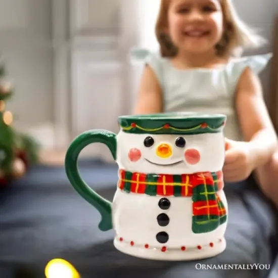 Wonderful Plaid Scarf Snowman 4" Ceramic Mug, Kitchen Christmas Drinkware Decoration| OrnamentallyYou image {2}