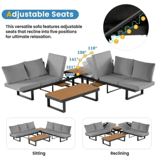 Outdoor Modular Sofa Set with Recliners, Patio Conversation Set Patio Seating Group Outdoor Daybed,Coffee Table for Patio,Garden image {2}