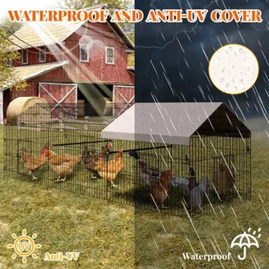 GustoWave Metal Chicken Coop, 130"&times;40" Chicken Run with Waterproof Cover, Portable Poultry Cage Walk in Hen House Outdoor Animal Enclosure image {5}