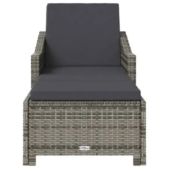 vidaXL Outdoor Sun Lounger with Adjustable Backrest and Slide Armrests - Poly Rattan Garden Furniture in Gray with Dark Gray Cushion image {2}