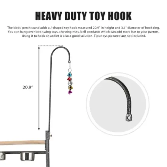 Sandinrayli 72 in. H Parrot Stand Large Bird Playstand Feeder Perch , Bird Play Feeder Stand with Wood Bar , Rolling Bird Training Gym Ground image {2}