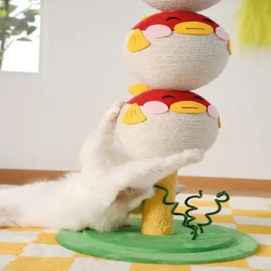 Cute Puffer Fish Cat Climbing Tree, 3-Tier Cat Tower with Scratching Post and Interactive Toy, Indoor Cat Climbing Frame for Small to Large Cats image {5}