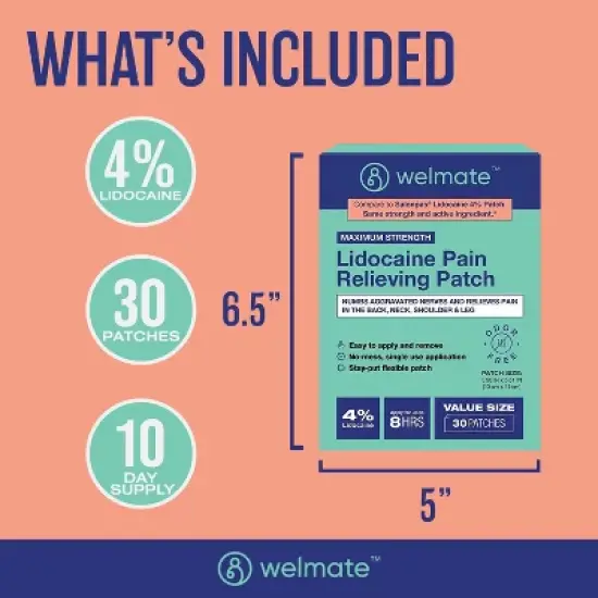 WELMATE Lidocaine 4% Maximum Strength Pain Relief Patch - 30ct image {5}