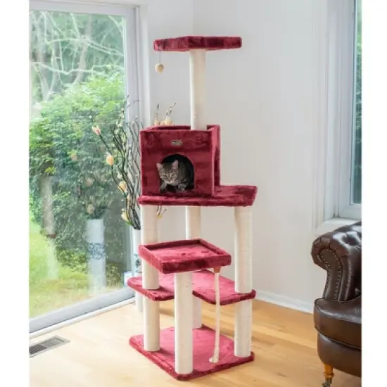 Armarkat Real Wood Cat Tower, Ultra thick Faux Fur Covered Cat Condo House A6902B, Burgundy; image {3}