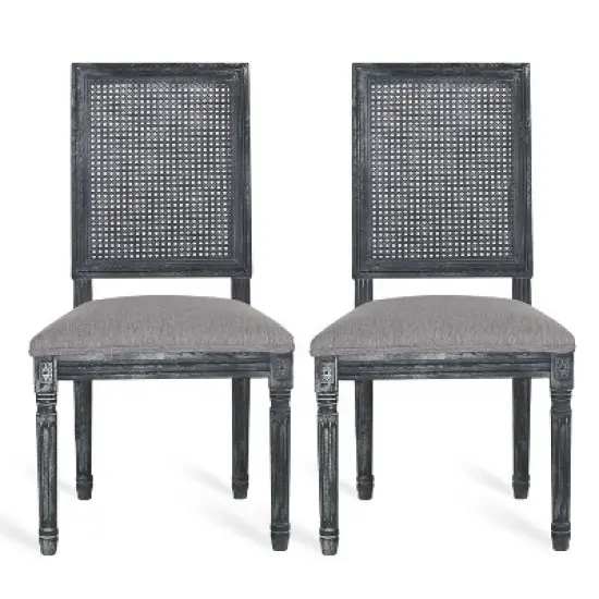 Christopher Knight Home Brownell French Country Fabric Upholstered Wood and Cane Dining Chairs (Set of 2) image {12}