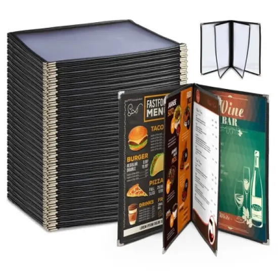 WeChef 30 Pack Menu Covers 8.5 x 11" Book Style Menu Holders 4 Pages 8 Views Restaurant Bar Black image {9}