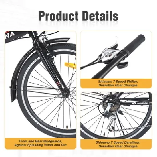 Gulches Urban Folding City Bike 24", Steel Frame, 7-Speed Shimano Derailleur, Dual V-Brakes, 24"&times;1.5 Black Anti-Slip Tyres image {7}