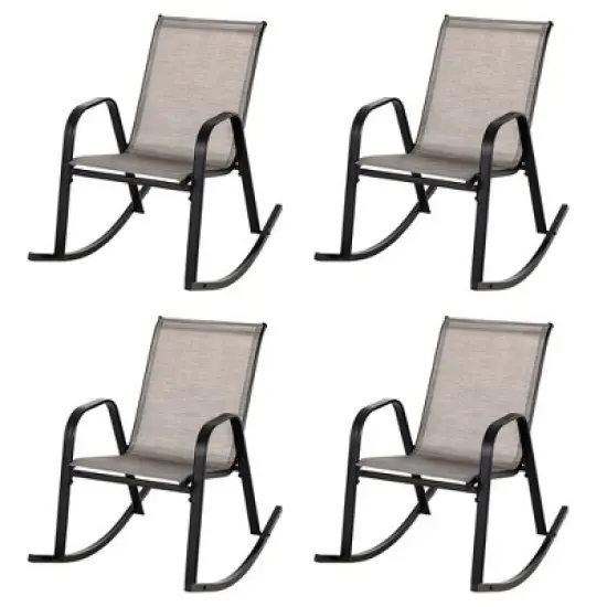 Tangkula Set of 4 Metal Rocking Chair Heavy-Duty Rocker Outdoor Anti-Slip Brown Patio image {7}