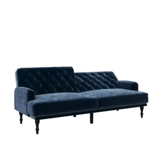 Lyla Upholstered Velvet Futon Blue - Room & Joy image {3}