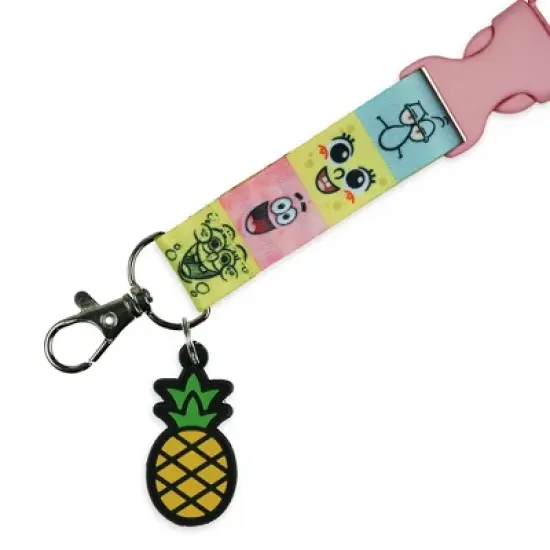 Nickelodeon SpongeBob SquarePants Lanyard With Badge Breakaway ID Holder and 2" Pineapple Rubber Charm Multicolored image {2}