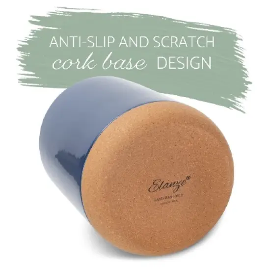 Elanze Designs 8 inch Floral Mushroom Leaf Large Ceramic Kitchen Utensil Holder Navy Blue and White Crock with Cork Base image {2}