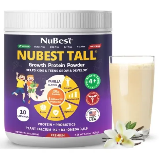 NuBest Protein Powder - Vegan Protein for Kids & Teens, Supports Growth & Bone Health with Probiotics, Omega 3-6-9 & Calcium, 10 Vanilla Servings image {7}