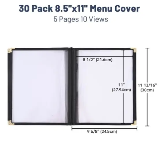 WeChef 30 Pack Menu Covers 8.5 x 11" Book Style Menu Holders 5 Pages 10 Views Restaurant Bar Black image {6}