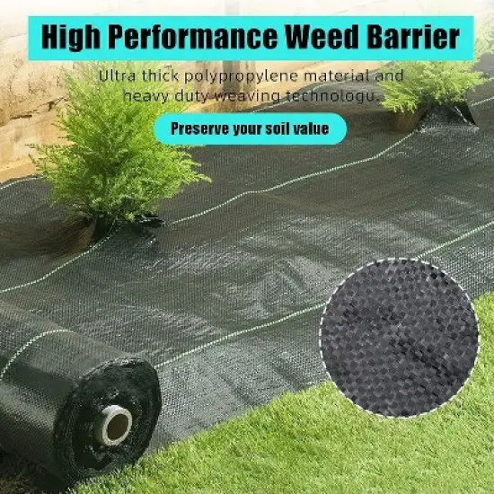 6.5Ft x 330Ft Heavy Duty Weed Barrier Fabric, Professional Grade Landscape Fabric, Weed Block Gardening Mat for Outdoor Plant Bed, Erosion Control image {3}