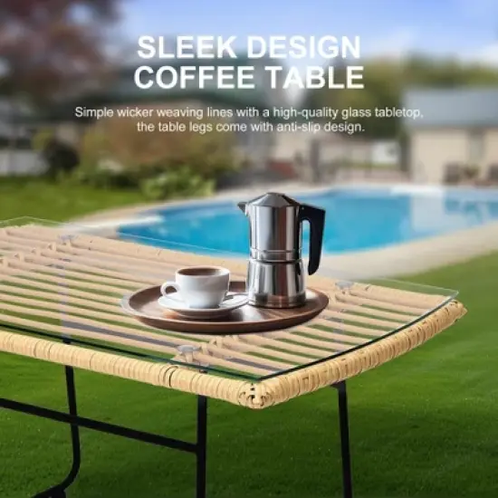 4-Piece PE Rattan Patio Set w/ Loveseat, Sofa & Coffee Table - Outdoor Conversation Set for Backyard image {5}