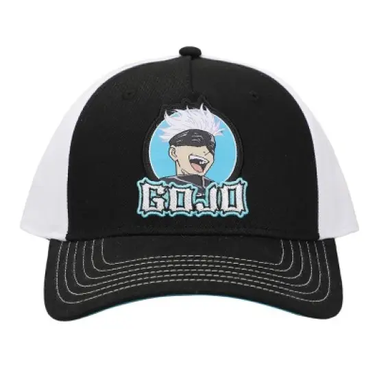 Jujutsu Kaisen Gojo Men's Black & White Baseball Cap With Light Blue Underbill image {1}
