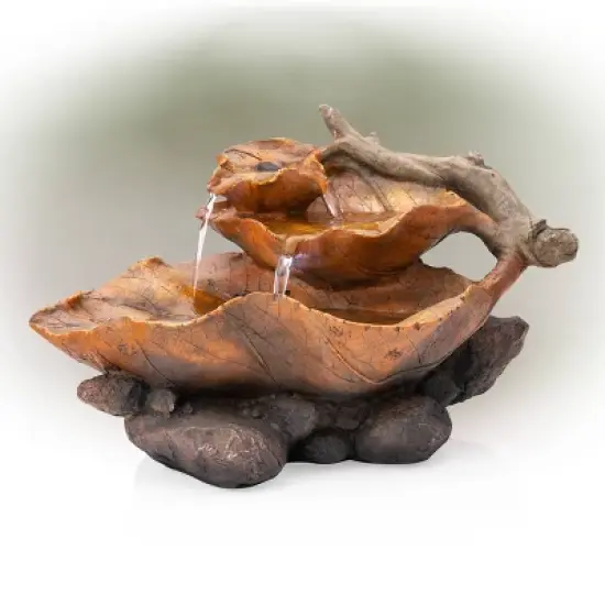 9" Resin Indoor Tabletop Tiered Leaf Fountain with LED Lights Brown - Alpine Corporation image {3}