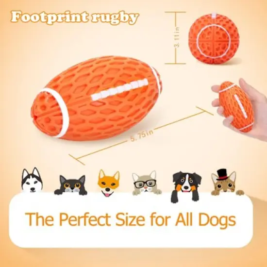 Squeaky Balls for Dogs, Rubber Football for Aggressive Chewers, Fetch Toys, Durable and Interactive Ball, Funny Squeaky Ball Heavy Duty Orange image {5}