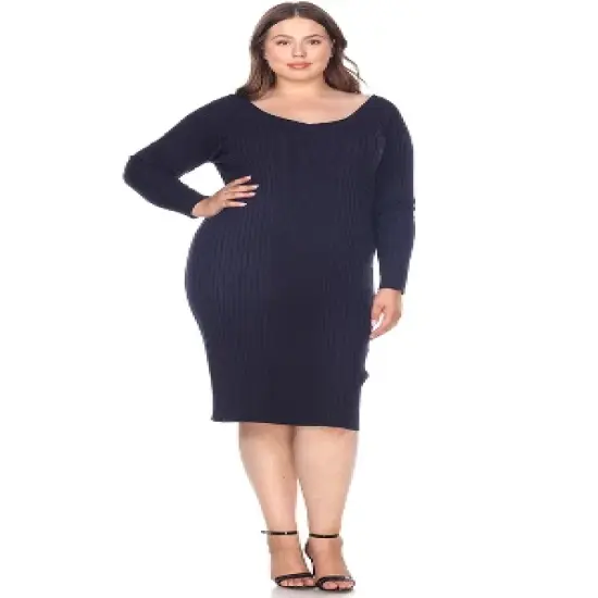 Women's Plus Size Long Sleeve Destiny Sweater Dress - White Mark image {4}