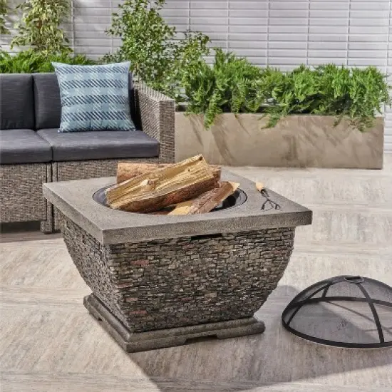 32" MgO Light-Weight Concrete Wood Burning Square Fire Pit, Grey image {4}