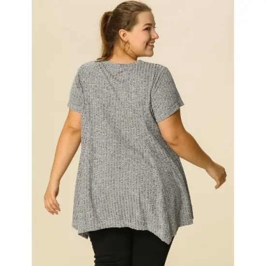 Agnes Orinda Women's Plus Size Ribbed Asymmetrical Hem Summer Casual Peasant Top image {4}