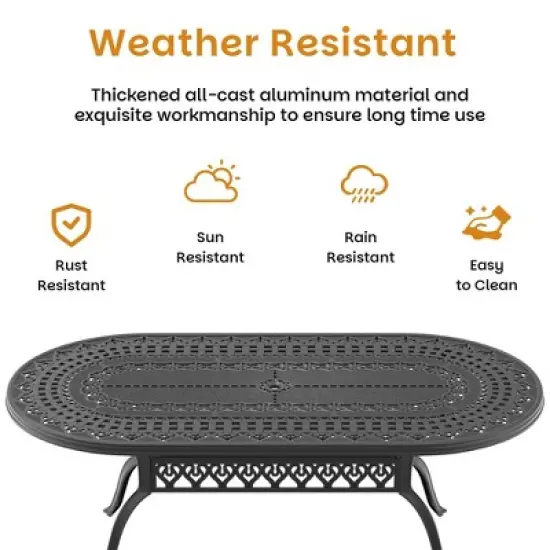 9-Piece Durable Cast Aluminum Outdoor Dining Set - Oval Table & Stackable Chairs Comfortable Red Cushions - Perfect Patio & Backyard Furniture image {4}