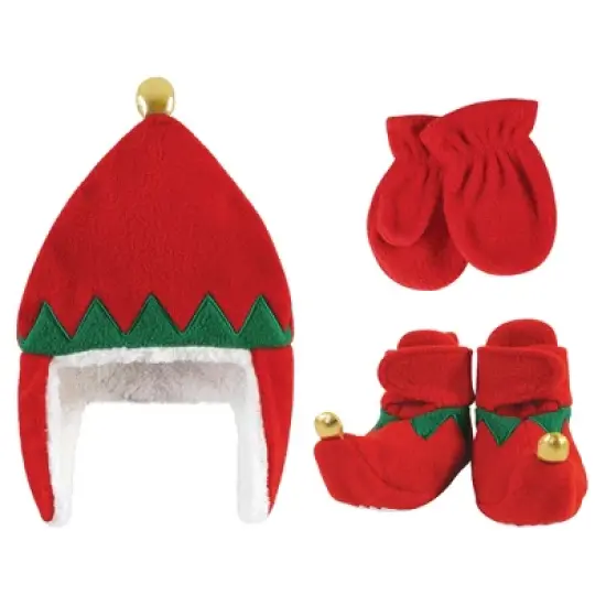 Hudson Baby Trapper Hat, Mitten and Bootie Set, Red Elf image {4}