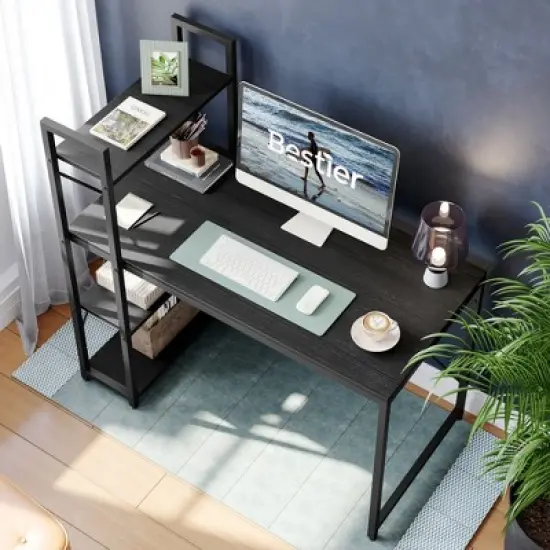 Bestier 47inch Computer Desks with Reversible Bookshelf, Standing Writing Desk for Home Office/Studying/Gaming image {9}