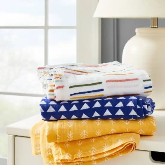 Muslin Swaddle Blankets Primary - Cloud Island&trade; Navy/Yellow 3pk image {1}