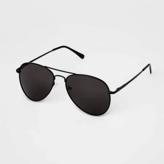 Men's Aviator Metal Sunglasses - Goodfellow & Co&trade; Black: Spring-Hinged Temple, Full Rim, Maximum UV Protection image {1}