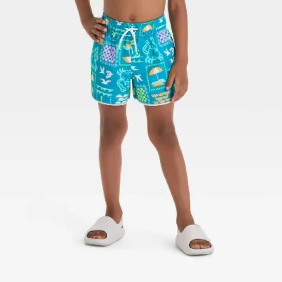 Toddler Boys' Postcard Print Dolphin Hem Swim Shorts - Cat & Jack&trade; Green image {3}