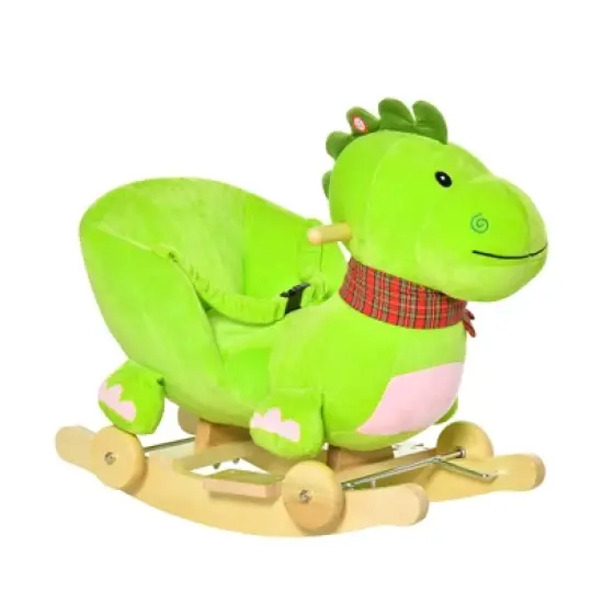 Qaba Baby Rocking horse Kids Interactive 2-in-1 Plush Ride-On Toys Stroller Rocking Dinosaur with Wheels and Nursery Song image {6}