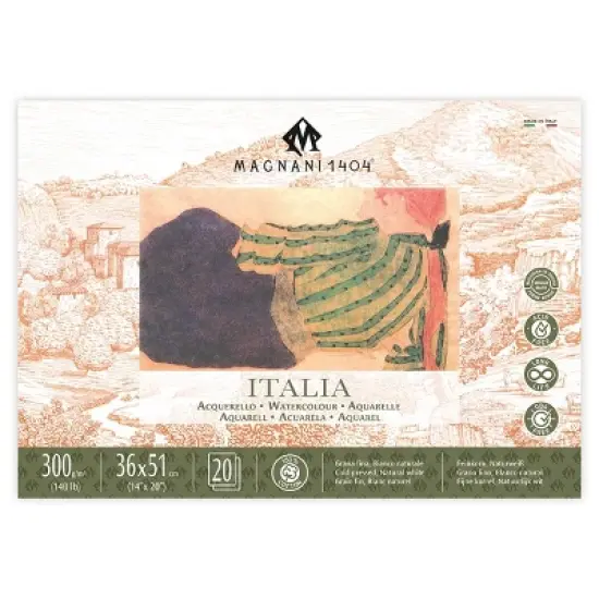 Magnani 1404 Italia Cold Press 100% Cotton Watercolor Paper Block, 20 Sheets, 140 lb, Acid-Free, UV Resistant, Vegan Sized Water Color Paper for image {9}