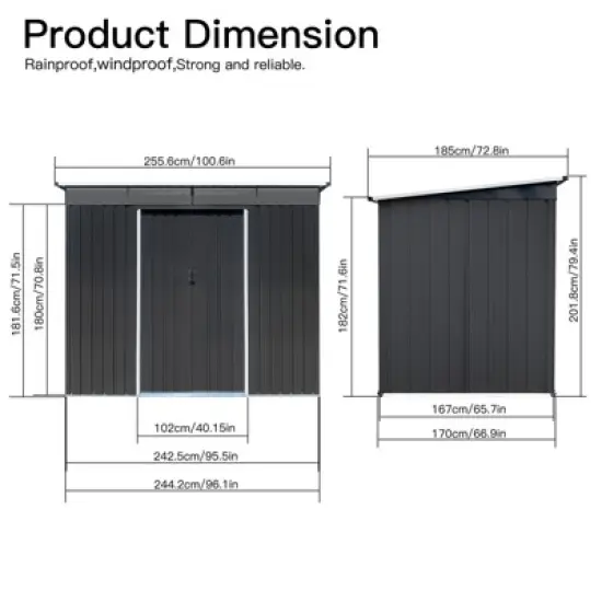 GDFStudio Dorothea Modern 100" Outdoor Metal Push Pull Storage Shed, Lockable Door Tool Shed image {2}