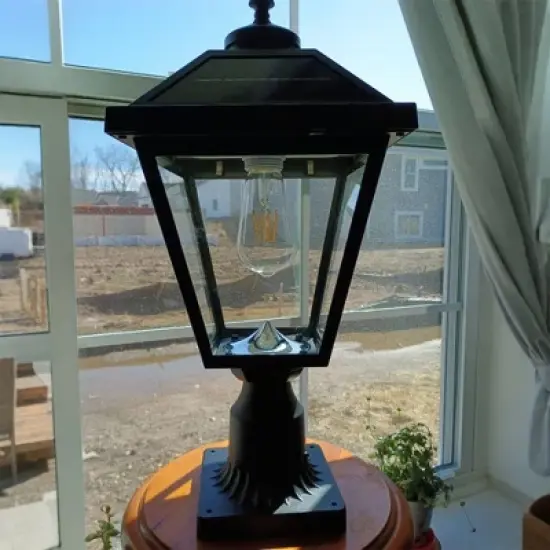 22 in. Black Outdoor Clear Glass Solar Post Light with Pier Mount Base image {4}