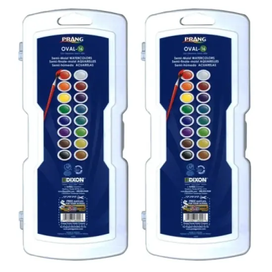 Prang Watercolors, Oval Pans, 16 Color Set with Brush, Set of 2 image {1}