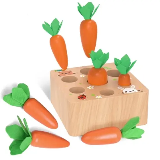 Fun Little Toys Wooden Carrot Sorting Game, Educational Toys for Toddlers, Preschool Gifts for 1-3 Year Old Boys and Girls image {1}