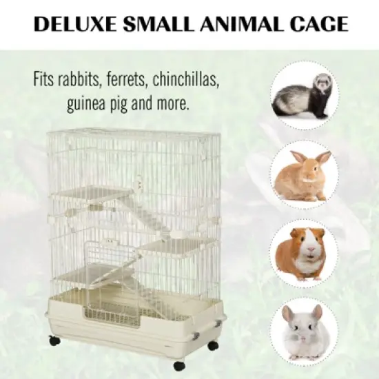 PawHut Small Animal Cage Rabbit Hutch with Universal Lockable Wheels, Slide-out Tray for Bunny, Chinchillas, Ferret image {8}