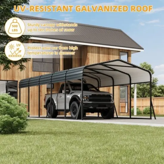 12x24FT Metal Carport Kits with Galvanized Steel Roof, Heavy Duty Metal Roof Carport with Enhanced Base for Tractors, Pickup, Boat, Car image {2}