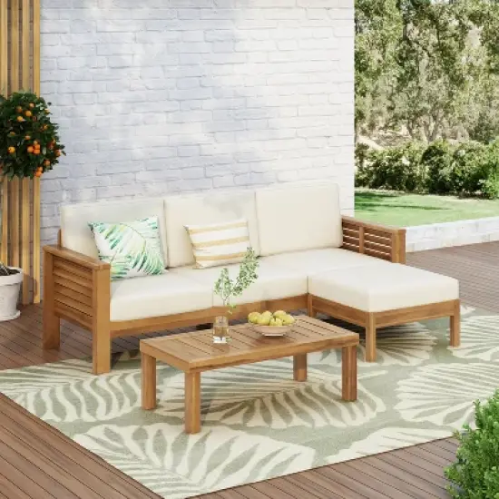 Christopher Knight Home Nolan Outdoor Shutter-styled Paneling Acacia Wood Seating Set with Cushions image {10}