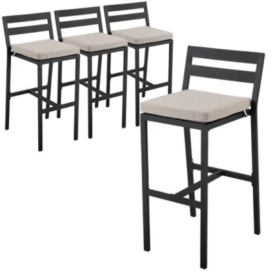 LeisureMod Chelsea Collection Modern Aluminum Outdoor Bar Chair Set of 4 &ndash; Black Patio Seating for Decks, Balconies, Porches, and Outdoor Spaces image {16}
