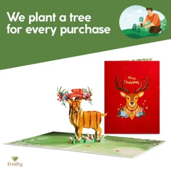 Paper Love 3D Christmas Reindeer Pop Up Christmas Card, 100% Recycled and Eco-Friendly, 8" x 6" Cover - With Note Tag image {3}